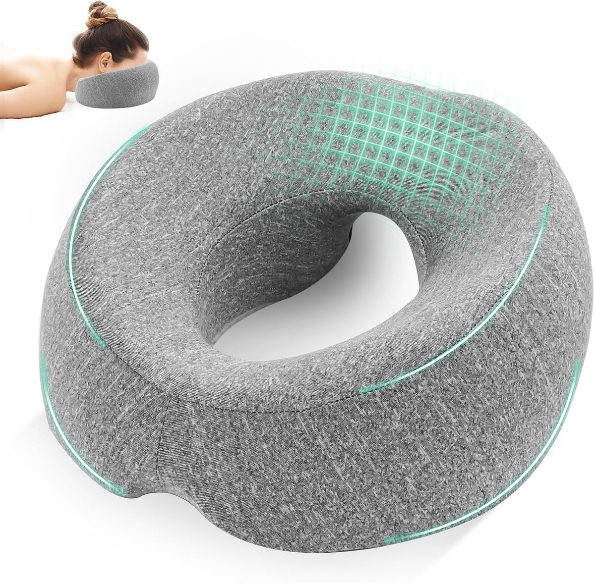 massagehoofdsteun, ergonomisch met ademgat voor bed, traagschuim, zacht en drukontlastend, gezichtskussen voor salon, spa, massagebed, bureau, kantoor, lunchpauze