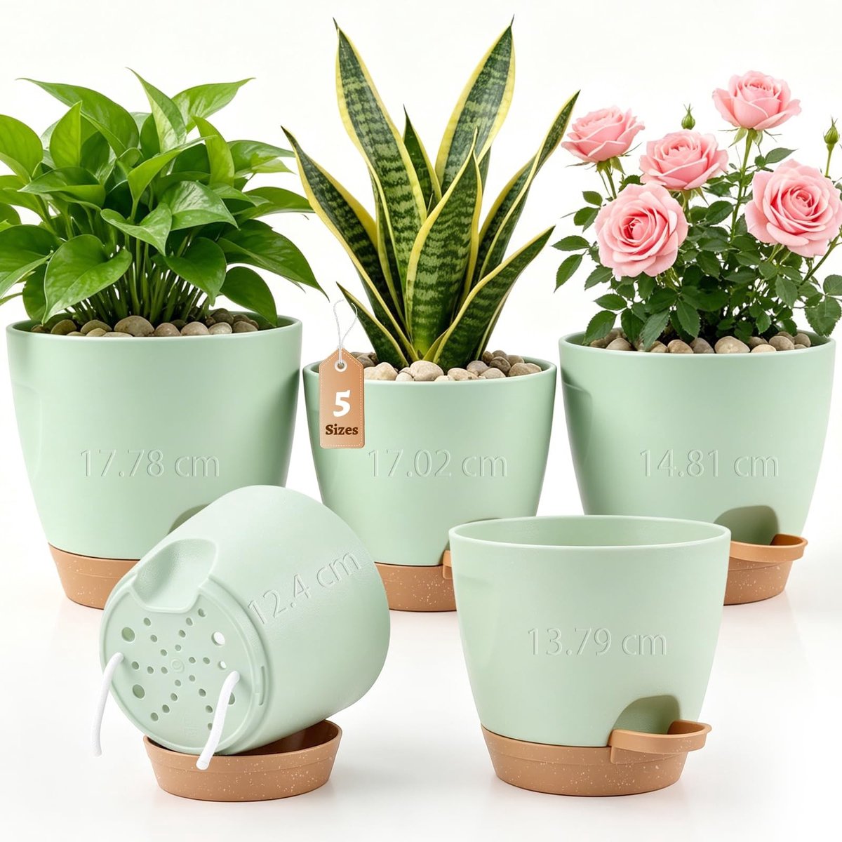 Omgoods - Zelfbewaterende Bloempotset met Waterreservoir, Groen, 5 Maten