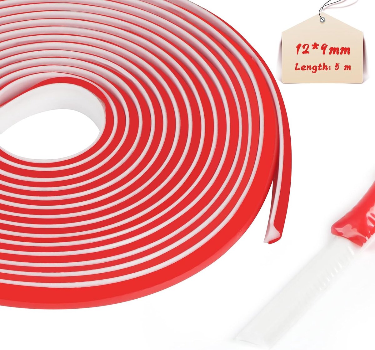 Decoratieve sierlijst, flexibel, zelfklevend, afdichtingsstrips voor plafondlijsten, voor plafond, wanddoorgang, vloer, raam, wandranden (5 m, 12 x 9 mm, wit)