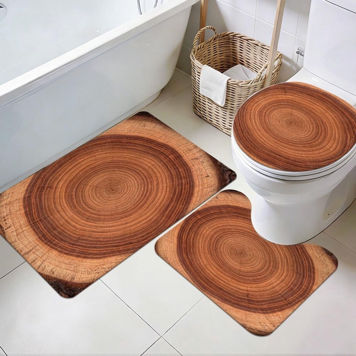 Omgoods - Set van 3 Antislip Badmatten van Wol met U-vormige Mat en Toiletdeksel
