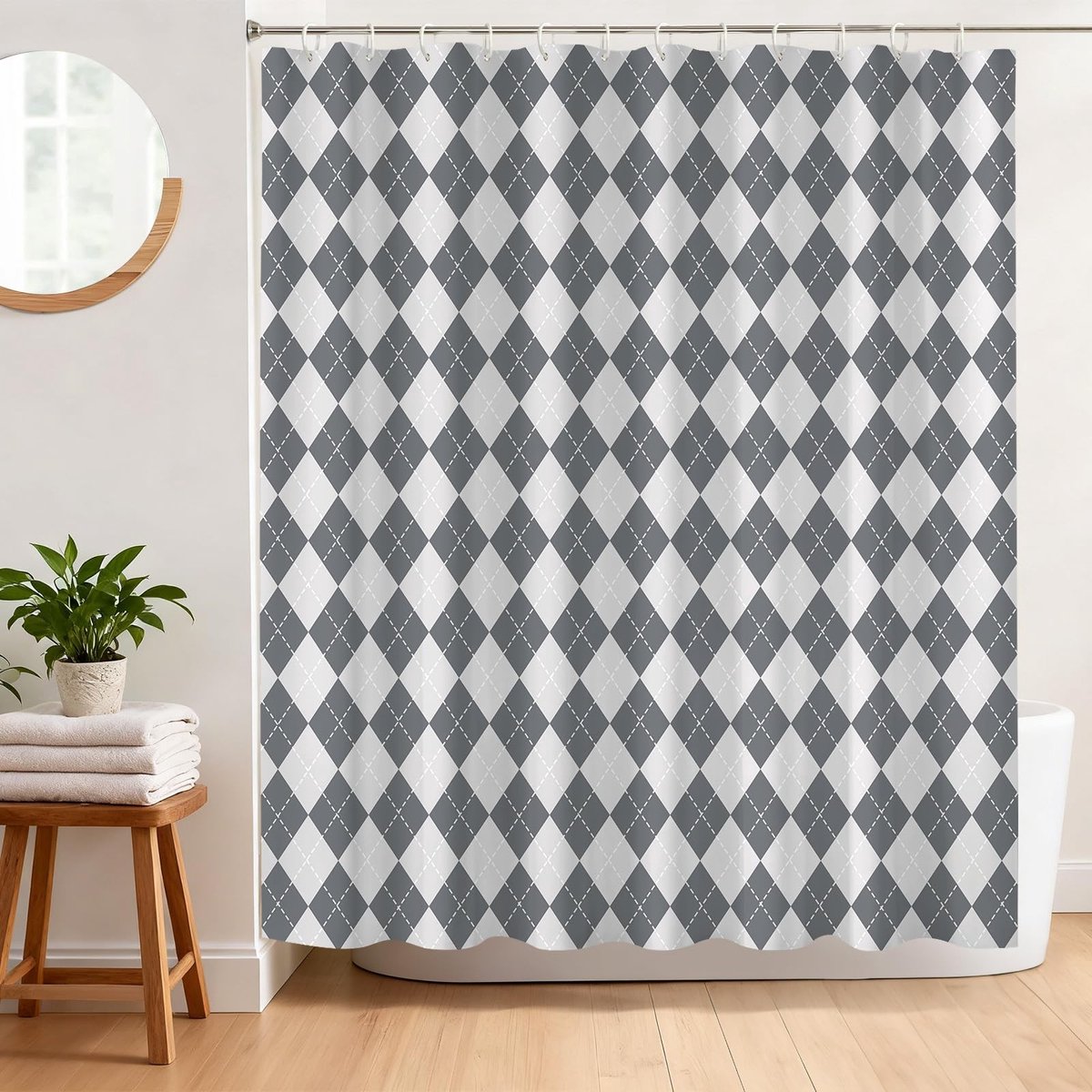Omgoods - Tartan Douchegordijn 180 x 180 cm Waterafstotend Grijs