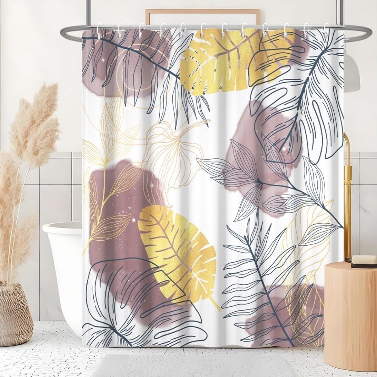 Omgoods - Schimmelwerend Douchegordijn Lavendel met Palmbladeren 180 x 240 cm