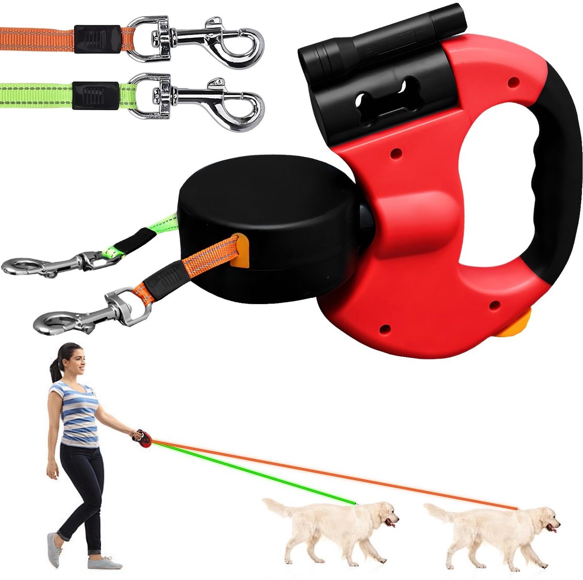 Omgoods - Retractable Dog Lead 300 cm - Hondenriem met Dubbel Hoofd en 360° Rotatie