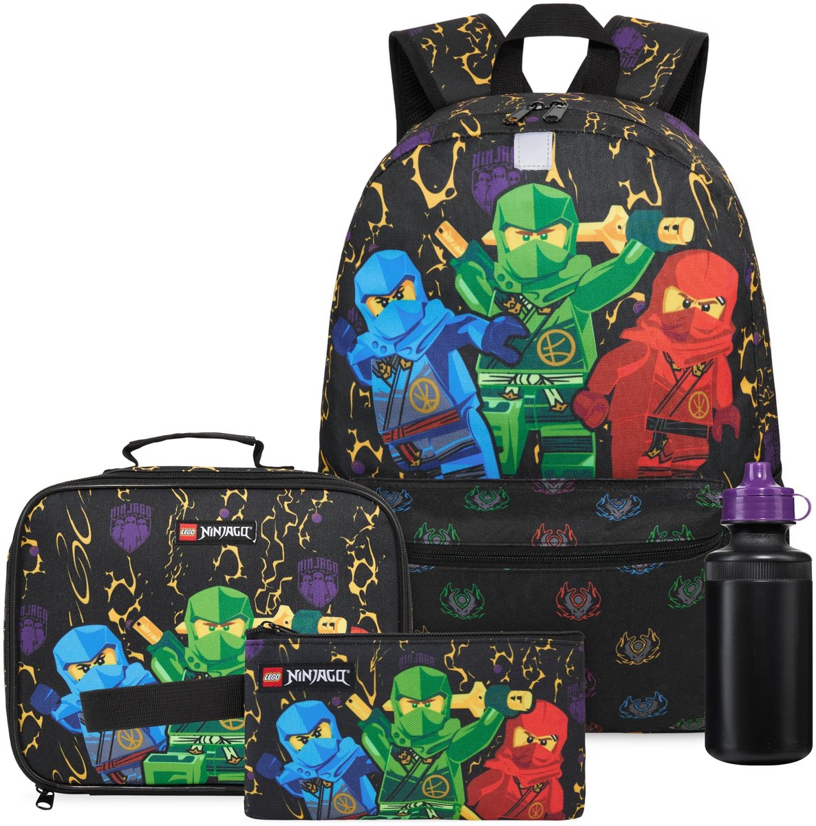 Omgoods - 4-Delige Rugzakset met Pokemon, Ninjago en Super Mario - Inclusief Lunchtas en Waterfles