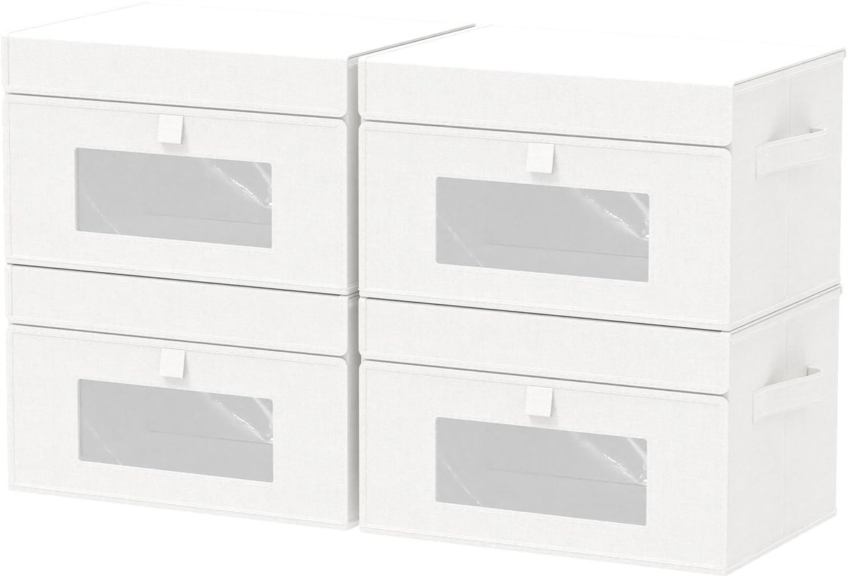 Omgoods - Set van 4 Vouwbare Opbergdozen met Deksel | Met Handgrepen en Transparante Raam