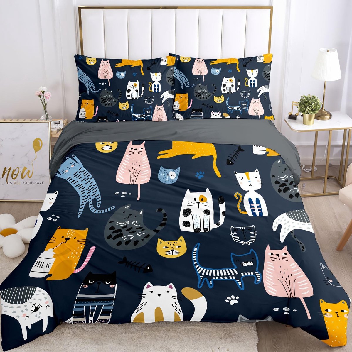 Omgoods - Zacht Microvezel Dekbedovertrekset met Kattenmotief