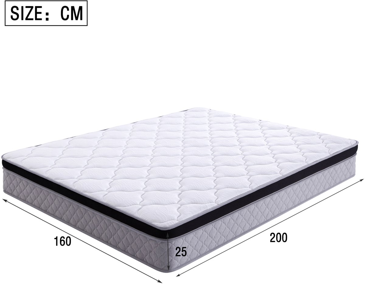 MIVRAY Matras 160 x 200 cm - Binnenveringmatras Met H3 Stevigheid En Ergonomische Lendensteun - Rolmatras - Stof En Metaal - Wit