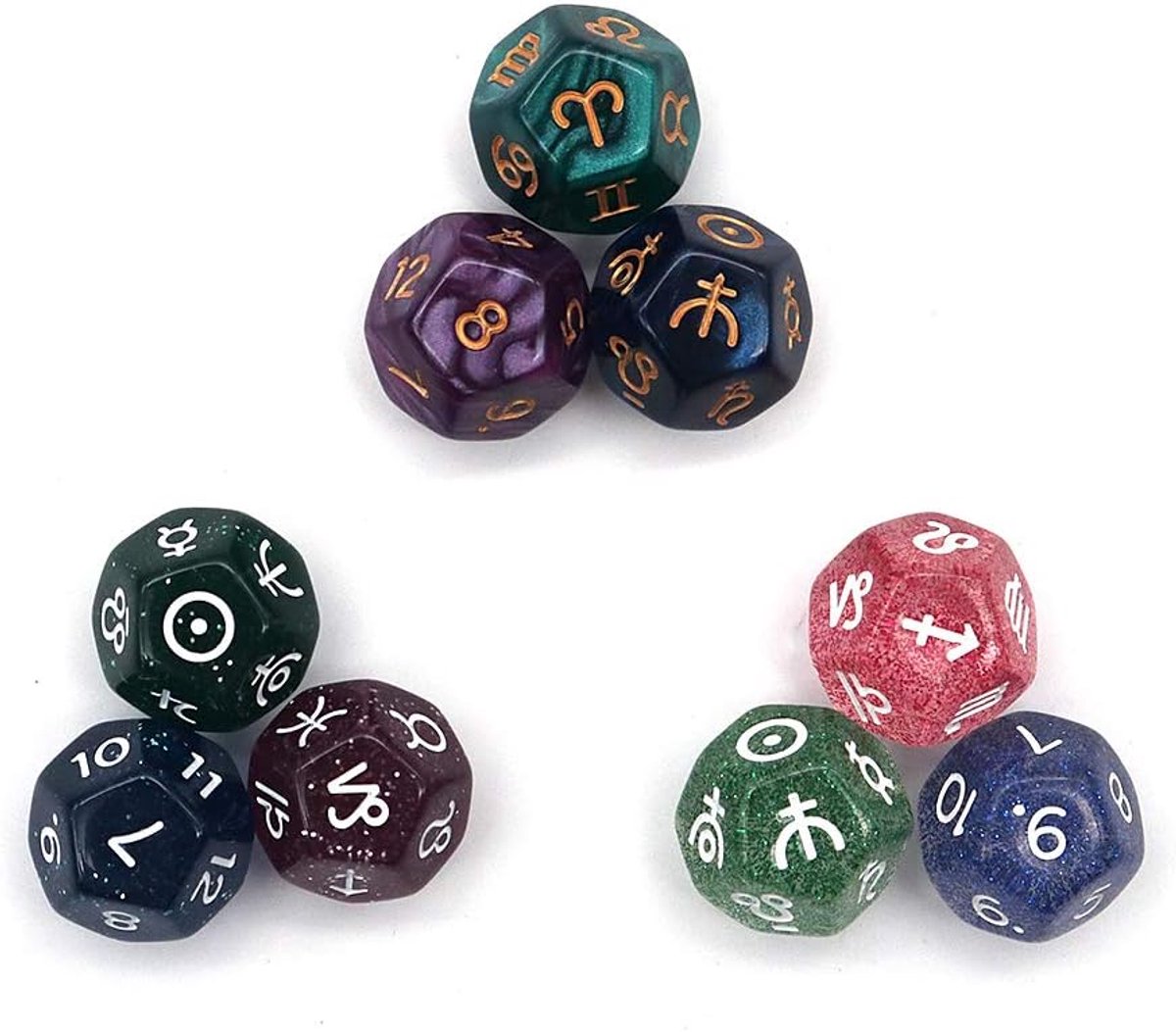 3 sets van 9 stuks Multicolor 12-zijdige hars dobbelstenen Astrologie Tarot Constellatie waarzeggerij