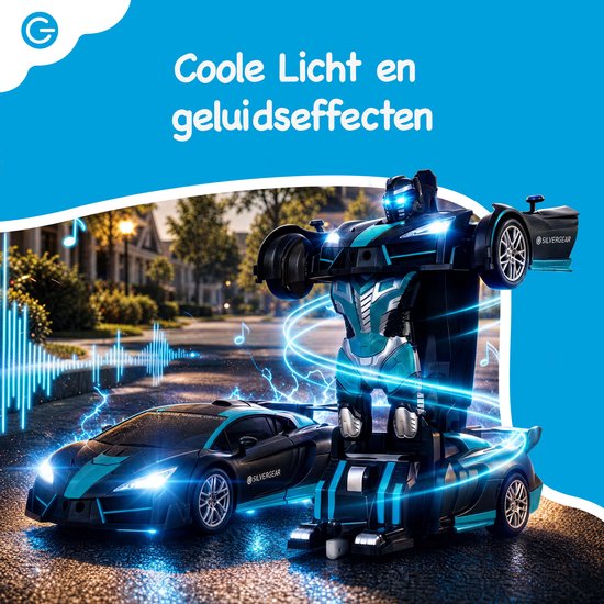 Silvergear® RC Auto Robot 2-in-1 - Transformeerbare Radiografisch Bestuurbare Auto - 360° Driften - LED & Geluid - 15km/u - 2,4GHz - Bereik tot 50 meter - USB Oplaadbaar - Raceauto Robot Speelgoed - Zwart/Blauw - Cadeau voor 6, 7, 8, 9, 10+ Jaar — afbeelding 4