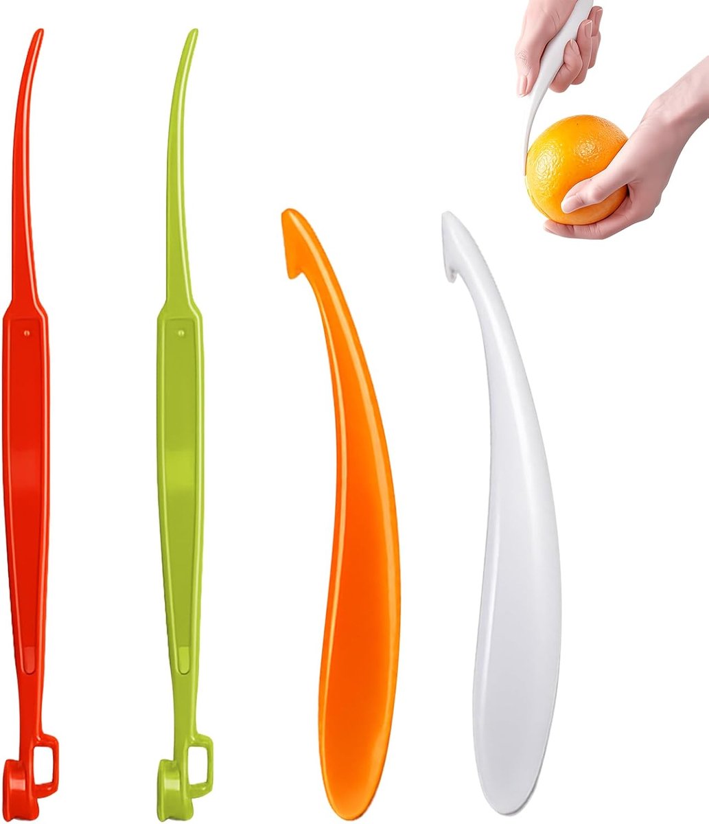 4-delige dunschiller, 2 stijlen sinaasappelschiller, plastic dunschiller met lange handgreep, fruitsnijder, keukenaccessoires
