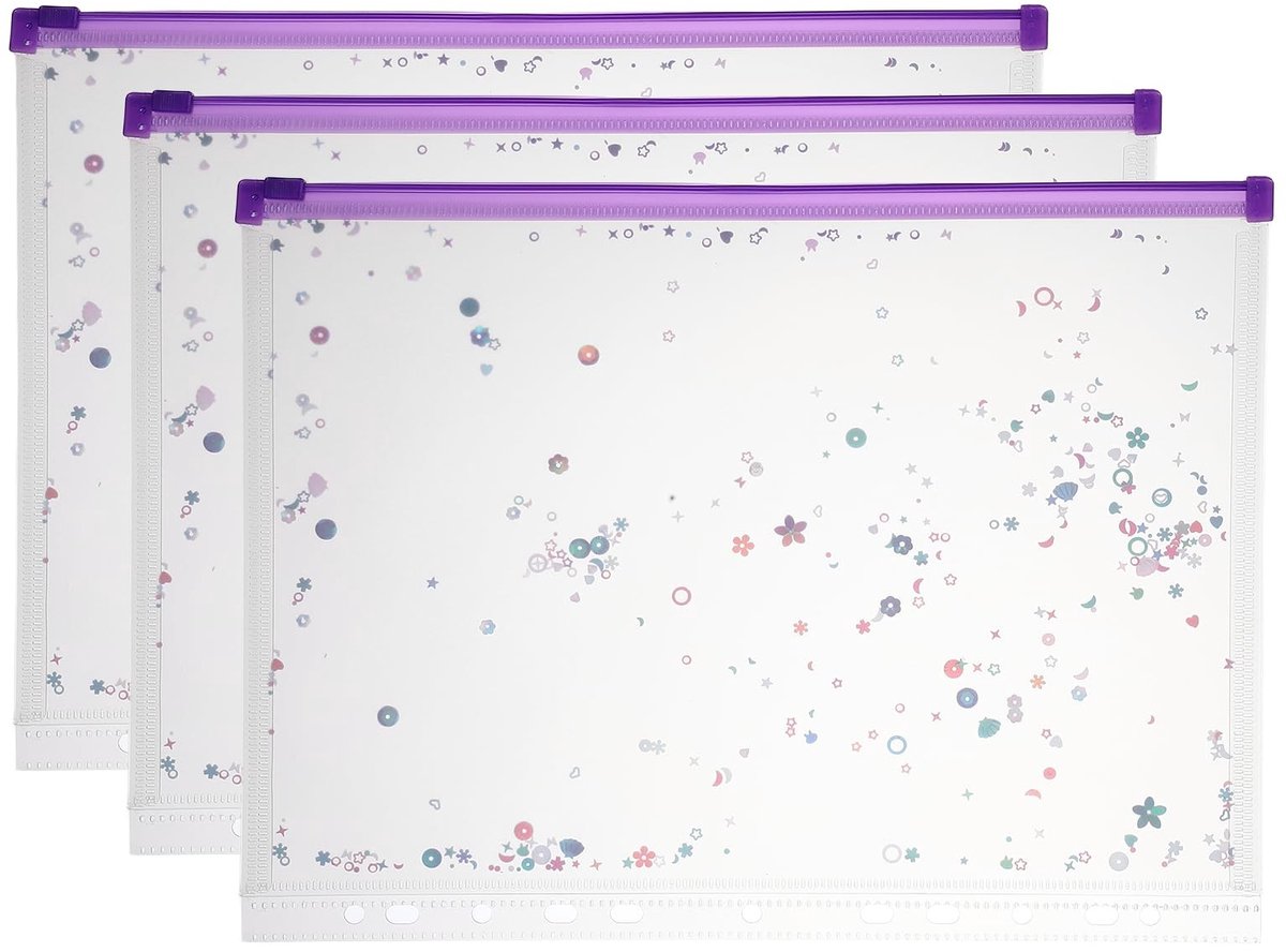 Omgoods - 3 Stuks A4 Plastic Ringbandrits - Doorzichtige Envelopmappen Paars