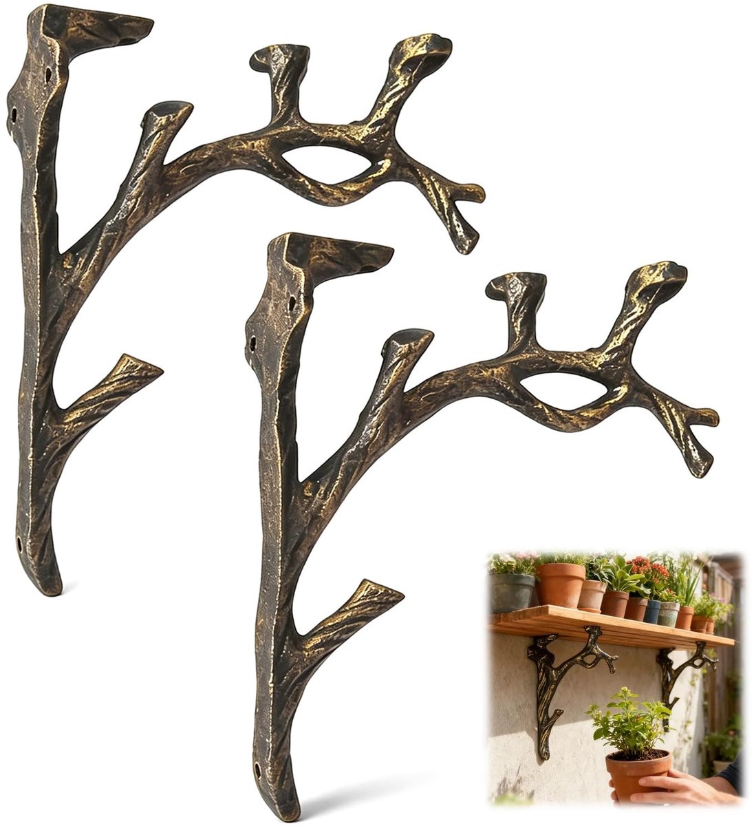 Omgoods - Set van 2 Vintage Messing Planksteunen voor Wandmontage