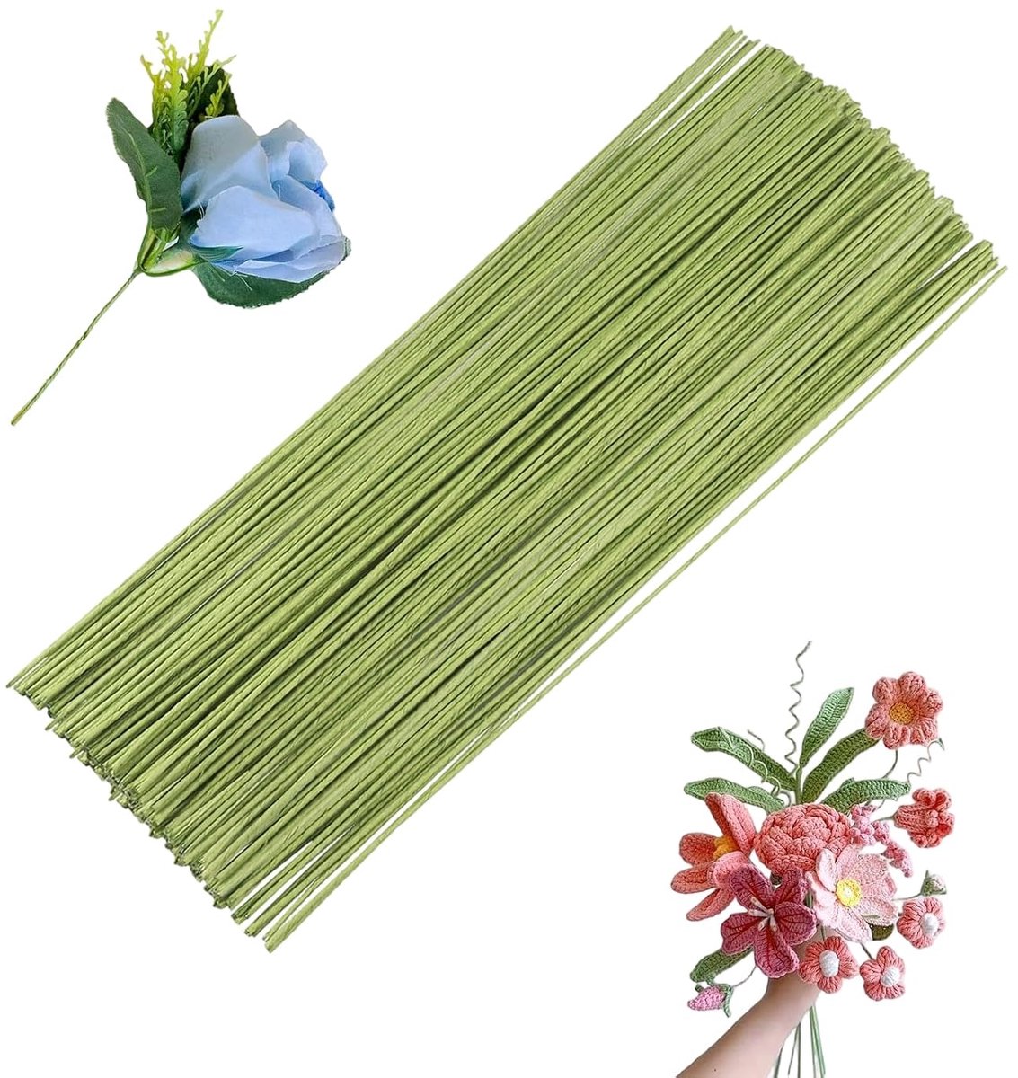 Draad, groen, 30 cm, 1 mm, bloemendraad | Bloemendraad, staven, steekdraad, bloemist, bloemendraad voor handwerk, boeket, kunstbloemen, feestdecoratie