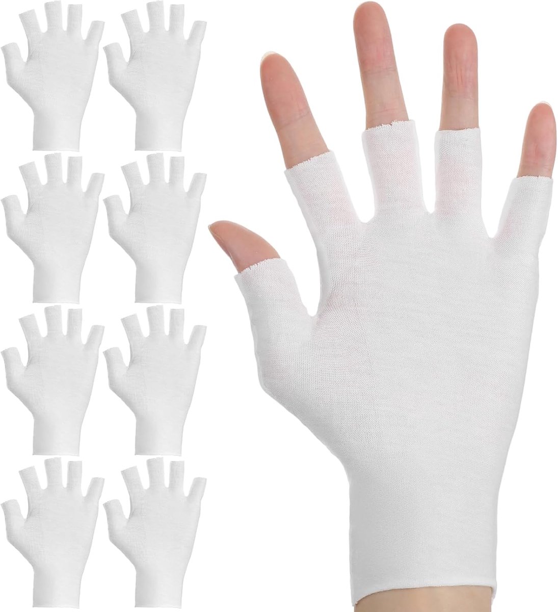 4 paar vingerloze katoenen handschoenen, witte vochtinbrengende handschoenen, zachte vochtinbrengende handschoenen voor droge handen en eczeem, nachten, slapen, genezing