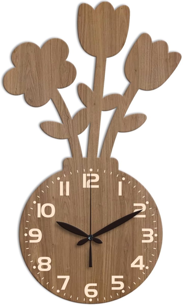 Omgoods - Vazen Wandklok - Stille Bloemen Decoratie 41x24,2 cm