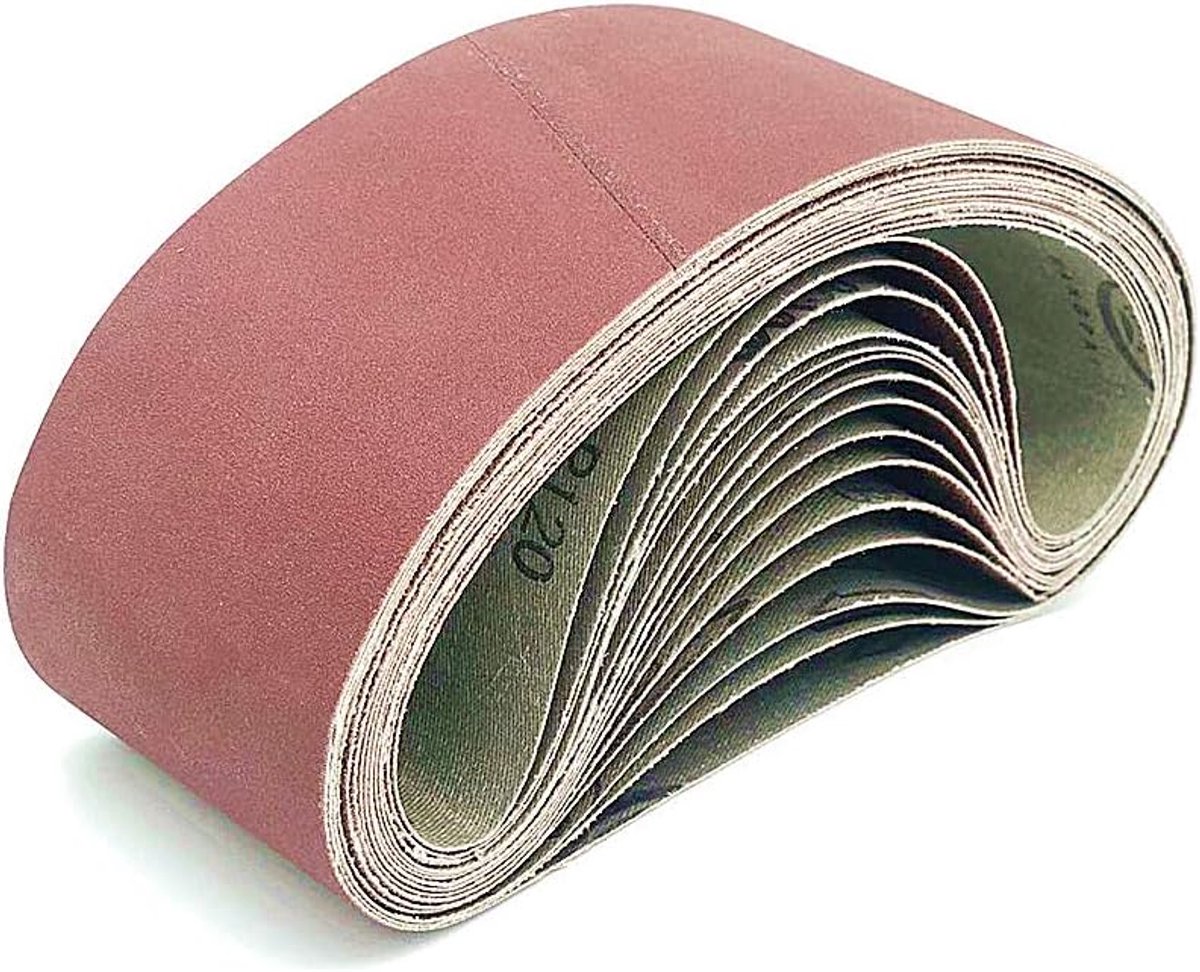 Banden 100 x 610 mm. telkens 3 x korrel40，80，120，180，320, geschikt voor bandschuurmachine, polijsten van metaal, hout 15 st.