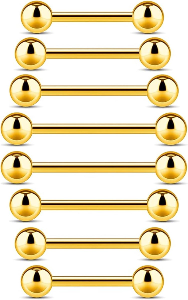 4 paar 14G chirurgisch staal buitendraad tongpiercing piercing barbell helix cartilage oor piercing retainer lichaamssieraden 12mm 14mm 16mm 18mm (goud)