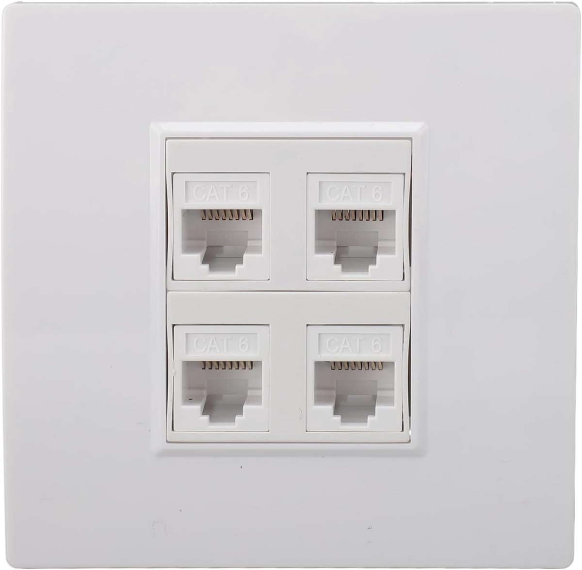 Ethernet-wandplaat 4 Poorten, Cat 6 Ethernet-wandcontactdoos Vrouwelijk Naar Vrouwelijk, Netwerkwandplaatpaneel Compatibel met CAT5 CAT5E CAT6A Keystone Inline-koppeling