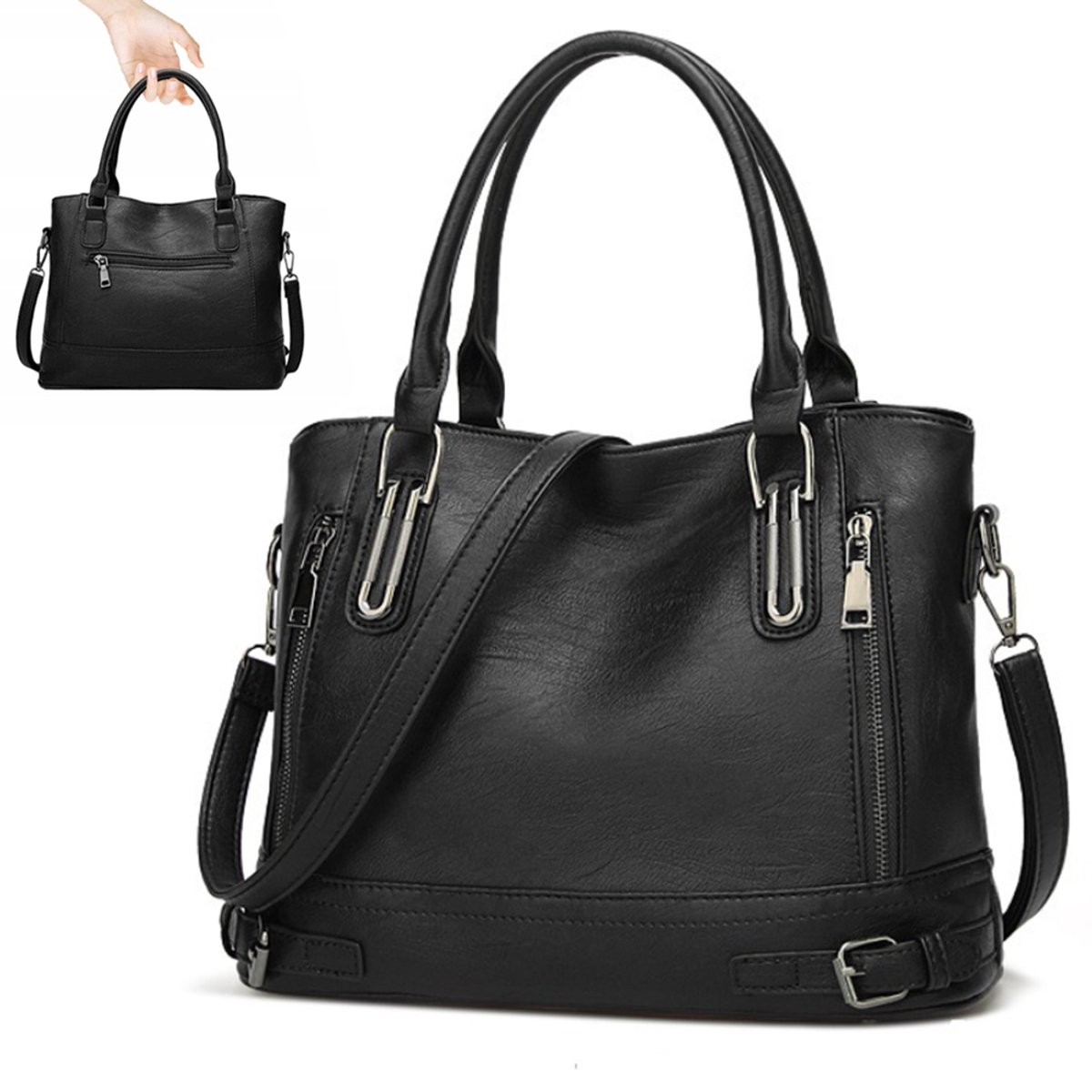 Dames schoudertas - Tote bag - Handtas - Crossbodytas - Grote capaciteit - Cadeau voor dames - Gemakkelijk mee te nemen - Zwart