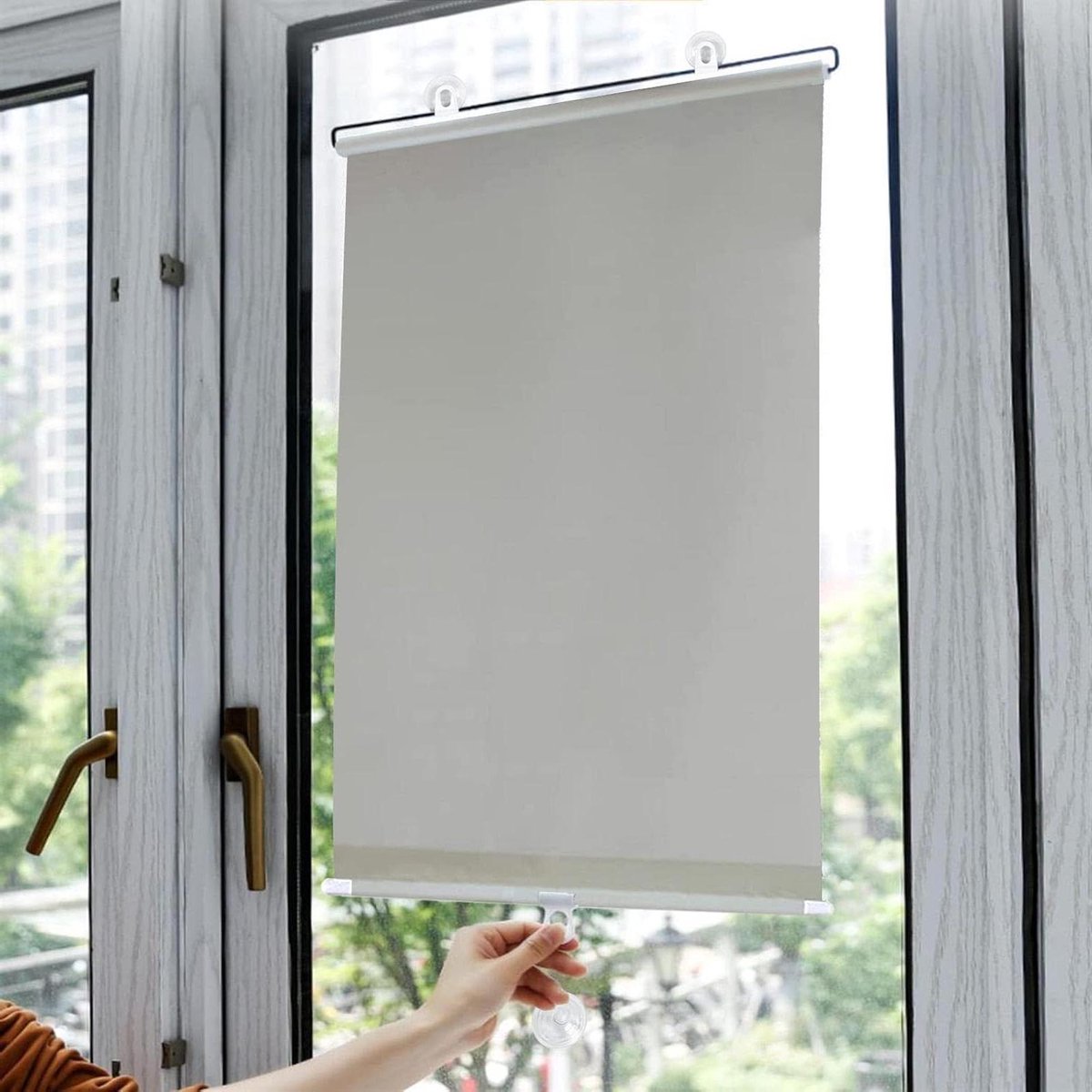 Rolgordijnen met zuignappen - Verduisterende raambedekking - Privacy en zonwering - Zonder boren intrekbaar - 40x125 cm - Grijs