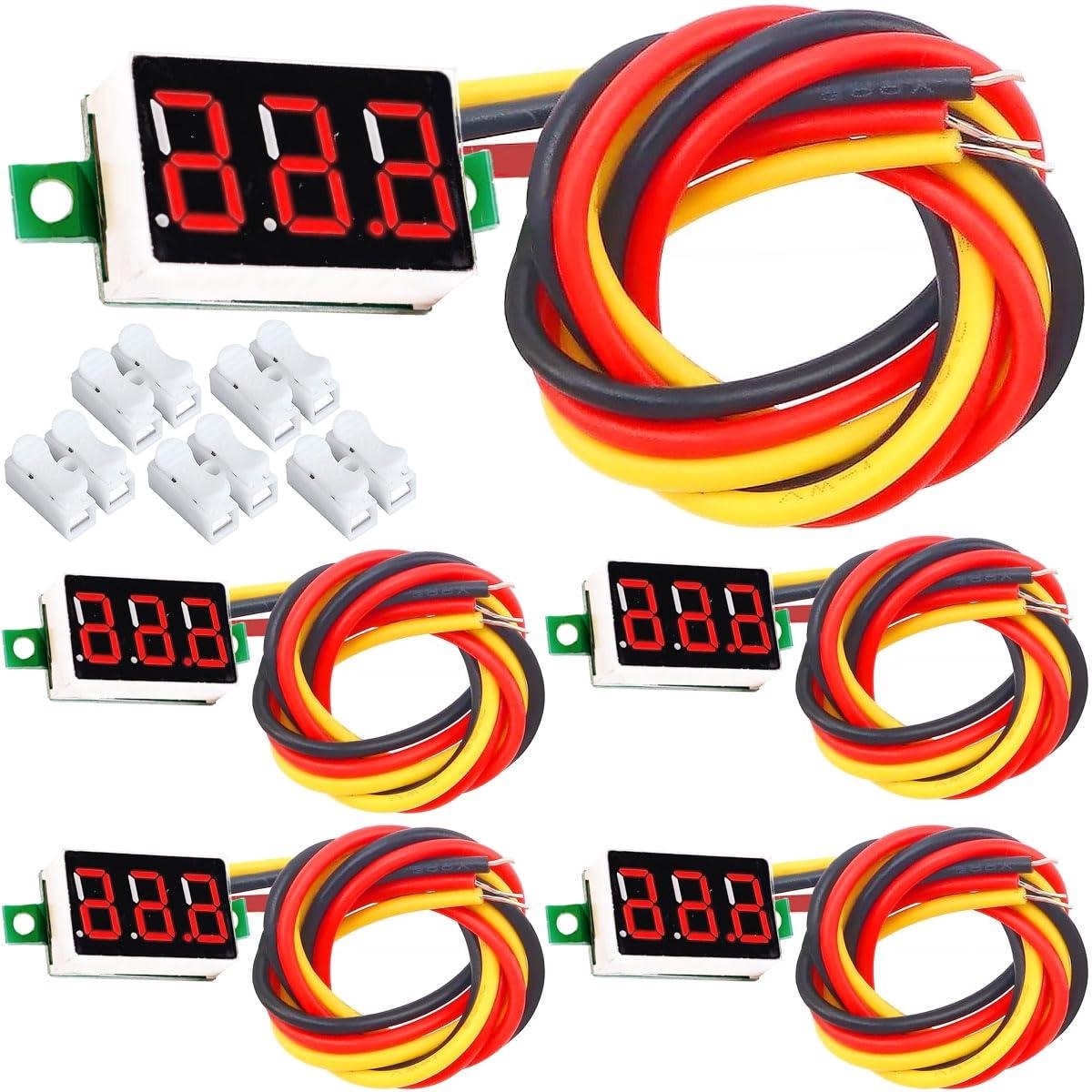 Digitale Voltmeter - Spanningsmeter Tester - Accu Controle - Automatische Decimale Aanpassing - 5 Stuks 028 Inch - Rood