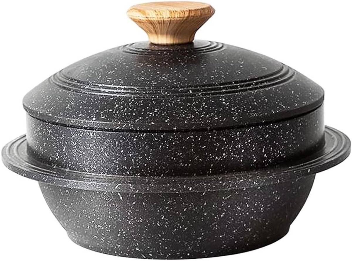 Koreaanse stenen kookpot met deksel, 20 cm, anti-aanbak dolsot voor bibimbap en soep - Zwart, ideaal voor koken en serveren