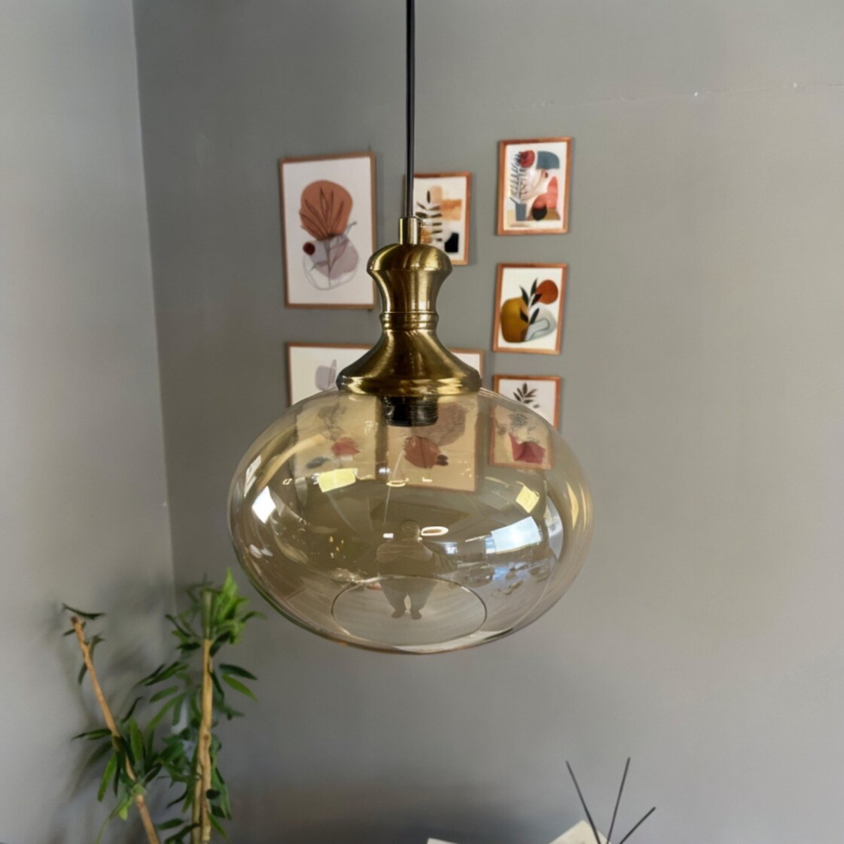 Bamyum Solvia hanglamp, industriële Modern stijl, Ø20 cm, honingkleur metalen lamp