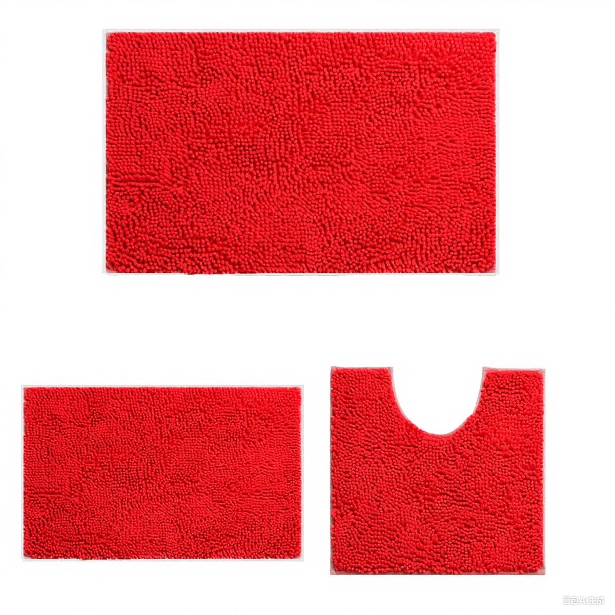 antislip, 3 stuks, chenille, 50 x 81 cm, 40 x 61 cm, U-vorm, toilettapijt, zachte en absorberende badmatset voor badkamer, slaapkamer (rood