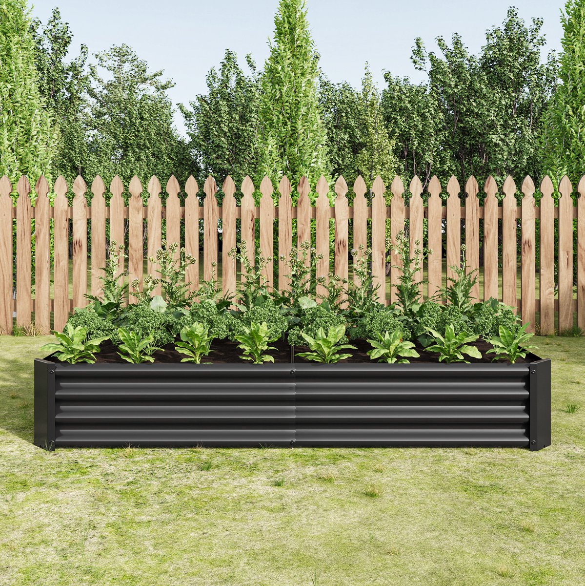 Plantenbak - 180x90x30 cm - Metaal - Roestbestendig - Voor tuin, terras of balkon - Zwart