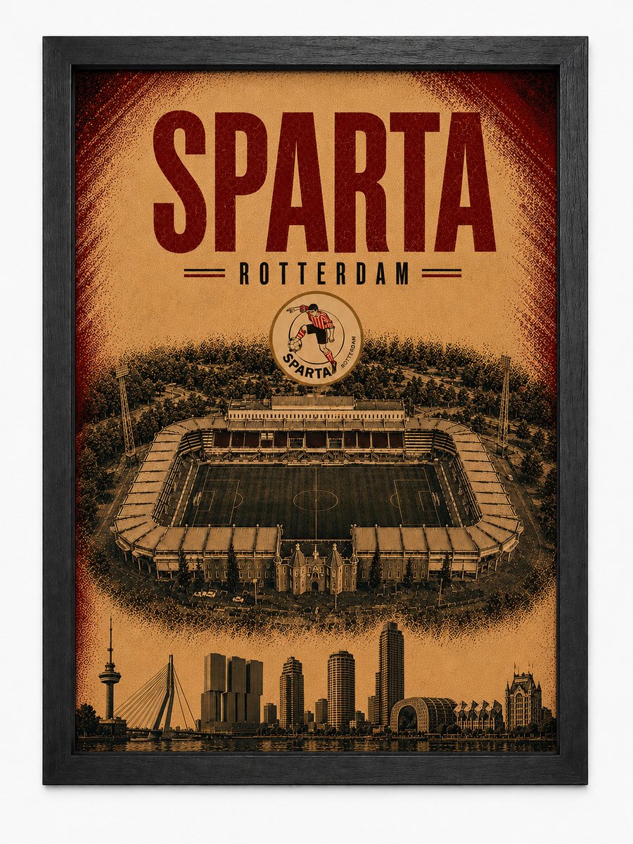 Sparta Rotterdam Poster | Het Kasteel Vintage Art Print | Retro Voetbal Poster | Inclusief Zwarte A4 Lijst