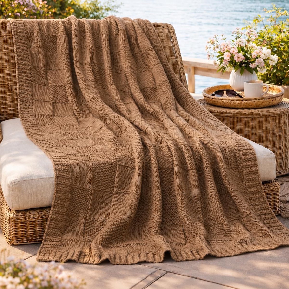Woondeken, 130 x 160 cm, licht, zacht, ideaal voor bank en fauteuil, elegante stijl voor lente en zomer, Bosaloni Home (taupe)
