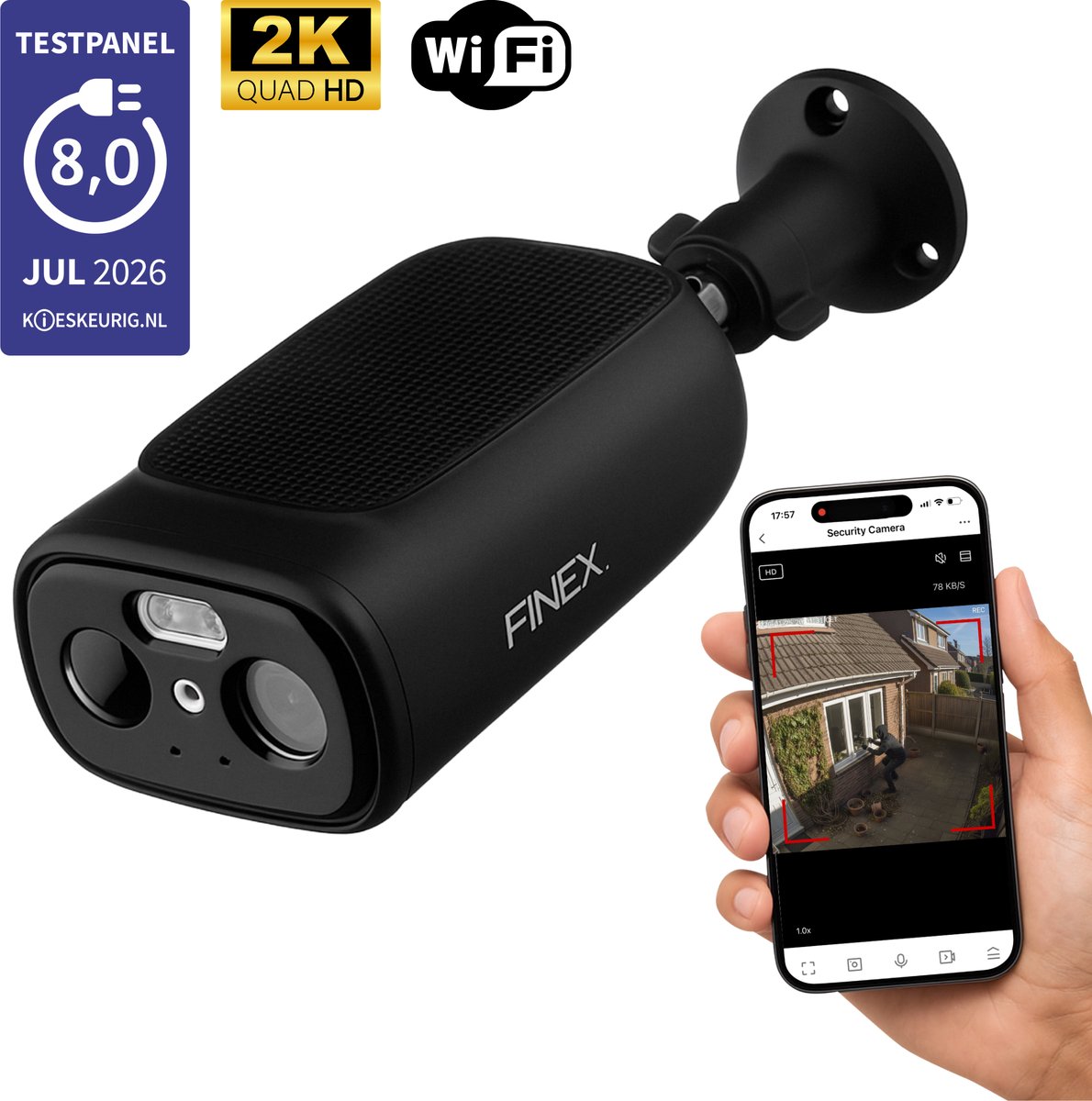 Finex Solar Camera Draadloze Beveiligingscamera 2K Ultra HD - Finex™ - €99,95