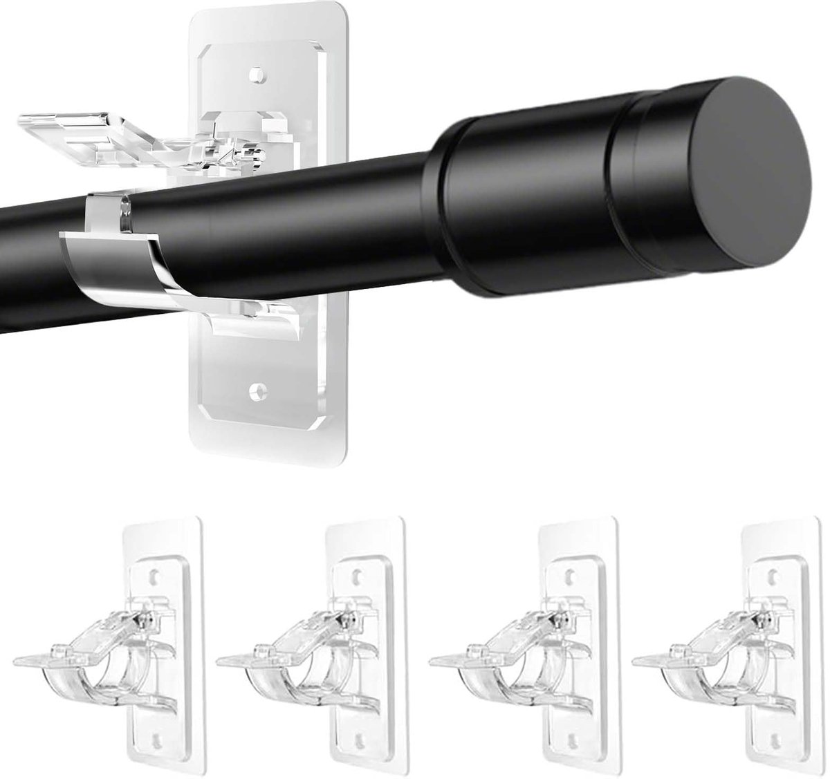 4 stuks gordijnhaken, zelfklevend, nagelvrije zelfklevende gordijnroede, gordijnroede houder zonder boren, multifunctionele gordijnstanghaken voor badkamer, slaapkamer (transparant)