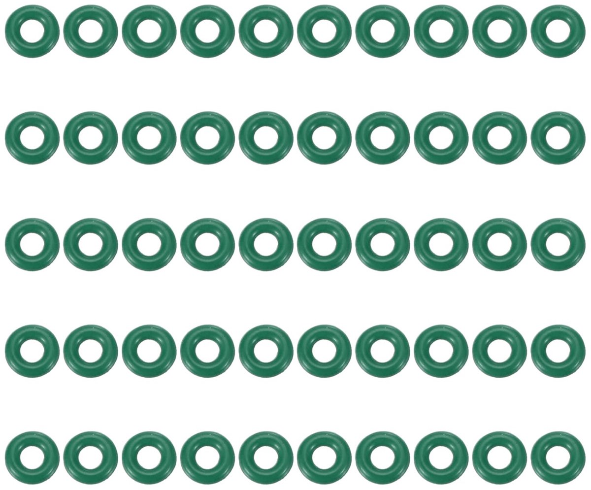O-ring van fluorescerend rubber, 5 mm OD 2 mm ID 1,5 mm breed, 50 stuks metalen afdichting, FKM, vervanging voor sanitair, ventielen, kraanbuizen, groen