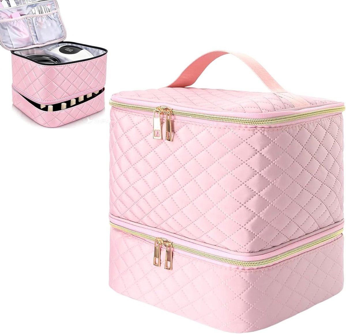 Opberghoes Dubbellaagse Draagbare Nagellak Organizer Nagellak Tas voor 30 Flessen, roze, M, Utility