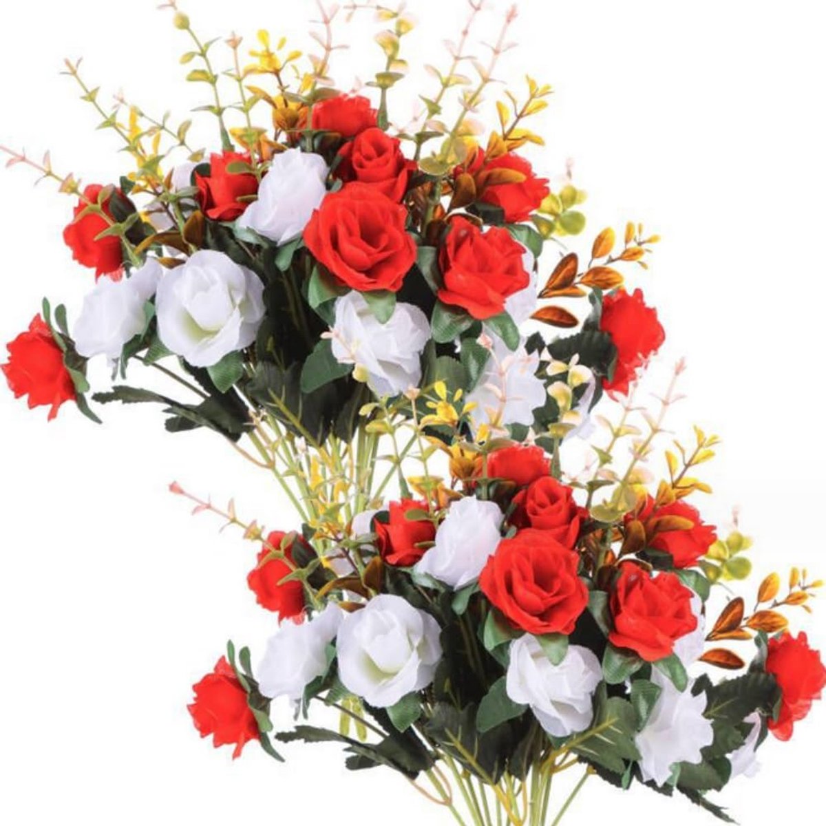 12 hoofden diamant kleine roos kunstbloemen, 4 stuks zijden kunstmatige roos bloem boeketten, voor thuis bruiloft feest locatie, tafel middenstukken, achtergronden (rood en wit)