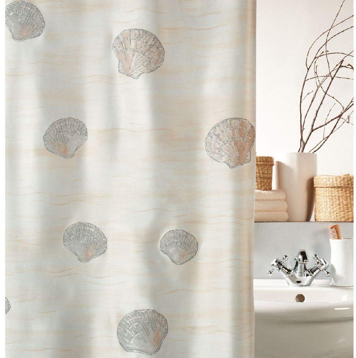 Atlantis Champagne Textiel Polyester Douchegordijn, 180 x 180 cm, Crème/Beige