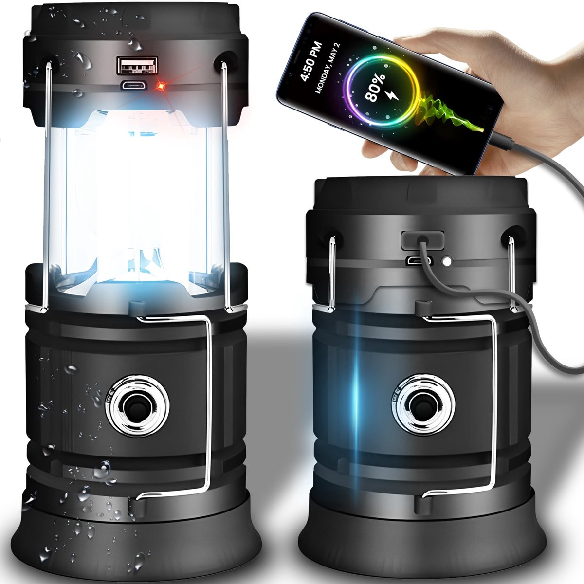 Dailygoods- Campinglantaarn Draagbaar - LED Buitenlamp - Accu met Powerbank - Inklapbaar - Zonne-energie - Duurzaam en Milieuvriendelijk