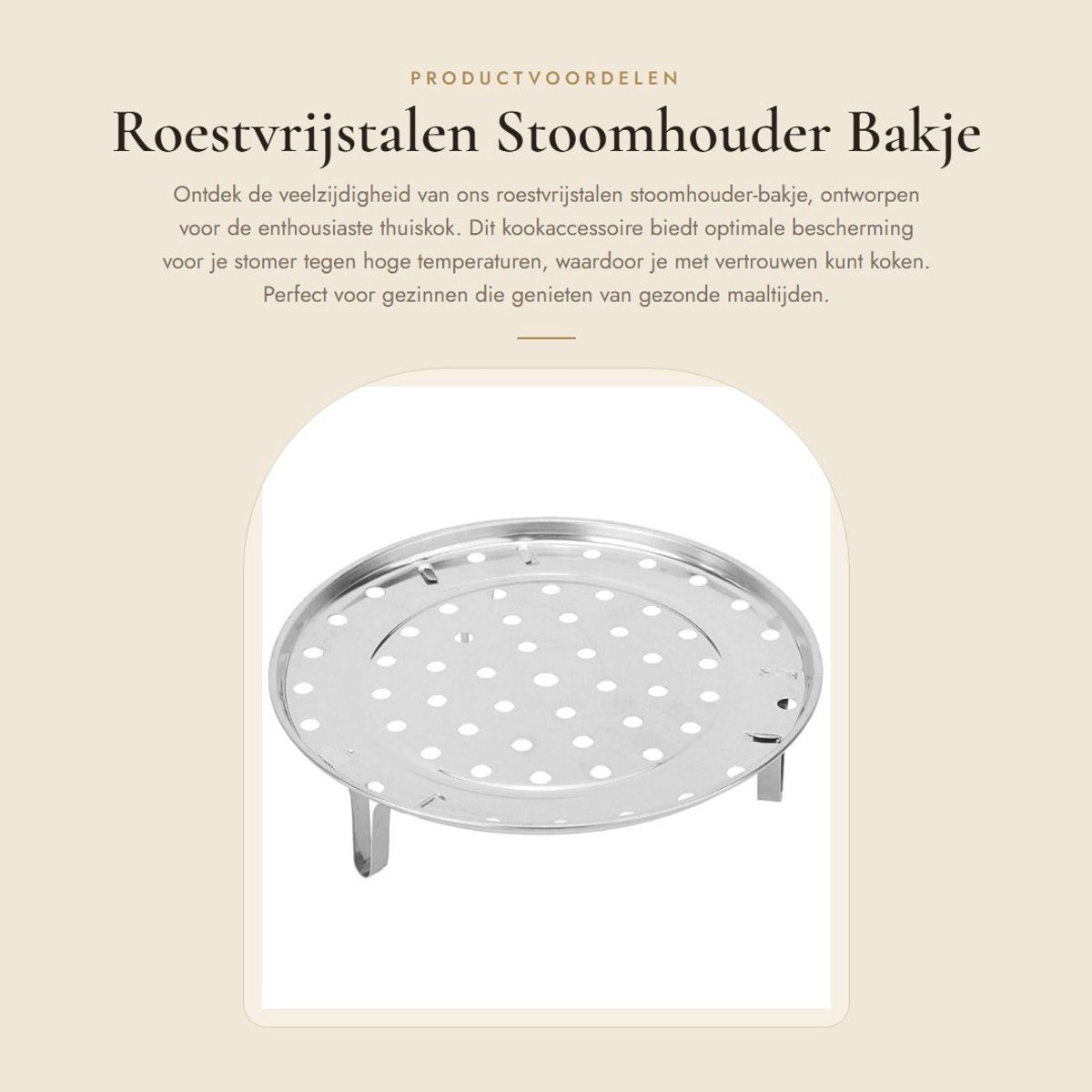 Dailygoods- Stoomhouder Roestvrij Staal - Kookaccessoire - Herbruikbaar - Hoge Temperatuur Bescherming - Zilver - Afmetingen 26 x 26 x 5 cm - Stoominzetstuk