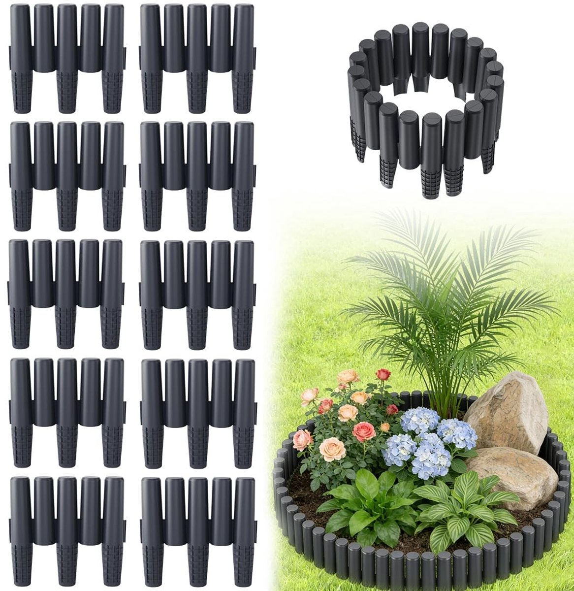 Dailygoods- Gazonrand kunststof 10 stuks - 2,8 m - Imitatie hout - Weerbestendig - UV-bestendig - Waterdicht - Tuinrand