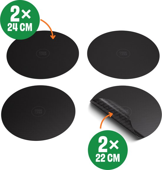 Cook & Pan 4x Inductie Beschermer Rond Zwart - 100% Inductiekracht zonder Warmteverlies - Hittebestendig tot 260°C - Anti-Slip Inductiebeschermer voor Krasvrije Kookplaat - Krasbestendig - Inductie Matjes - Panbeschermers - Onderzetters - Afdekplaat