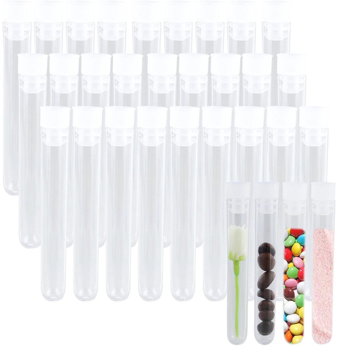 Dailygoods- Buisjes 60 Stuks - Plastic Buisjes - Monsterbuisjes met Deksel - Transparante Buisjes - Voor Kralen/Snoepjes - Hoogwaardig Hard Plastic - Reageerbuisjes