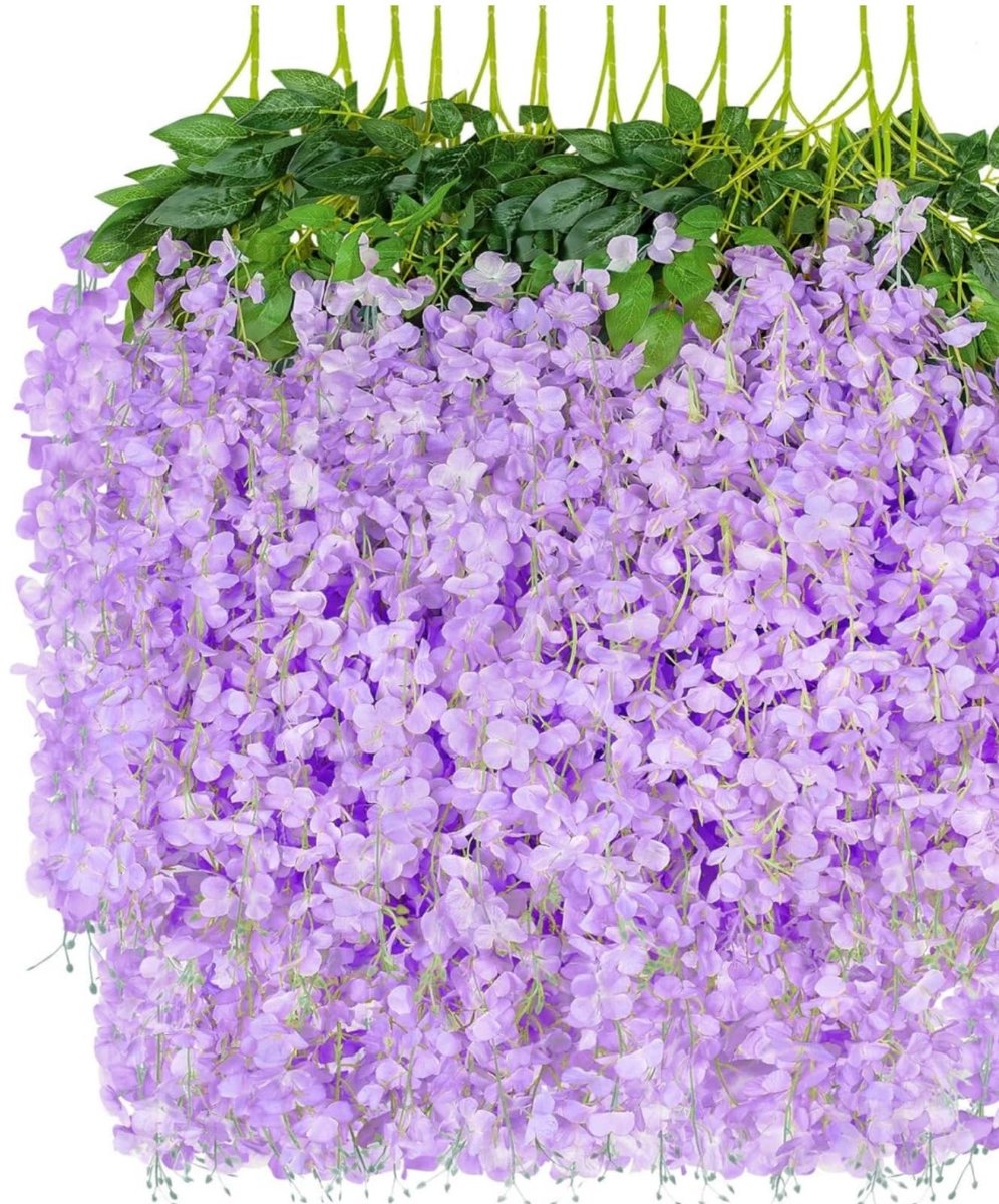 Dailygoods- Bloemenslinger 12 Stuks - Kunstbloemen Zijde - Blauweregen Wijnstok - Hangende Bloemen - Decoratie Voor Binnen/Buiten - Lichtpaarse Kleur