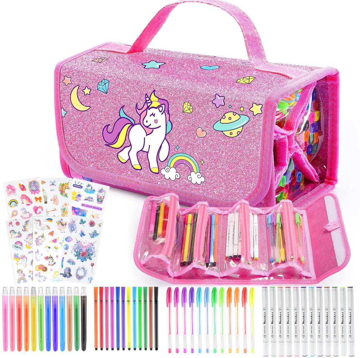 Dailygoods- Schilderset voor Kinderen - 48 Pennen - Waterverfdoos - Markers - Cadeau voor Meisjes 3-10 Jaar - Inclusief Stickerkaarten - Tekenmateriaal