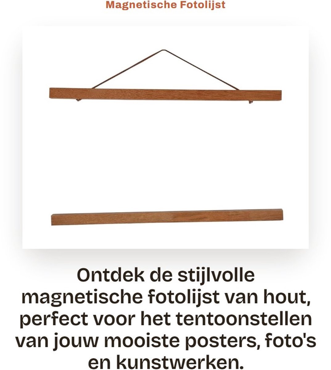 Dailygoods- Fotolijst Moderne Magnetische Hanger - Wanddecoratie - Houten Fotolijst - Posters/Foto's - 40 cm - Sterke Magneten