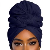 Donkerblauwe hoofddoek dames effen rekbare haar doek grote maat ademende zachte wikkel sjaal haarbescherming Afrikaanse stijl hoofdwikkel voor make-up huidverzorging ontspanning en dagelijks gebruik