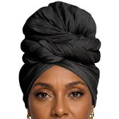 Zwarte hoofddoek dames effen rekbare haar doek grote maat ademende zachte wikkel sjaal haarbescherming Afrikaanse stijl hoofdwikkel voor make-up huidverzorging ontspanning en dagelijks gebruik