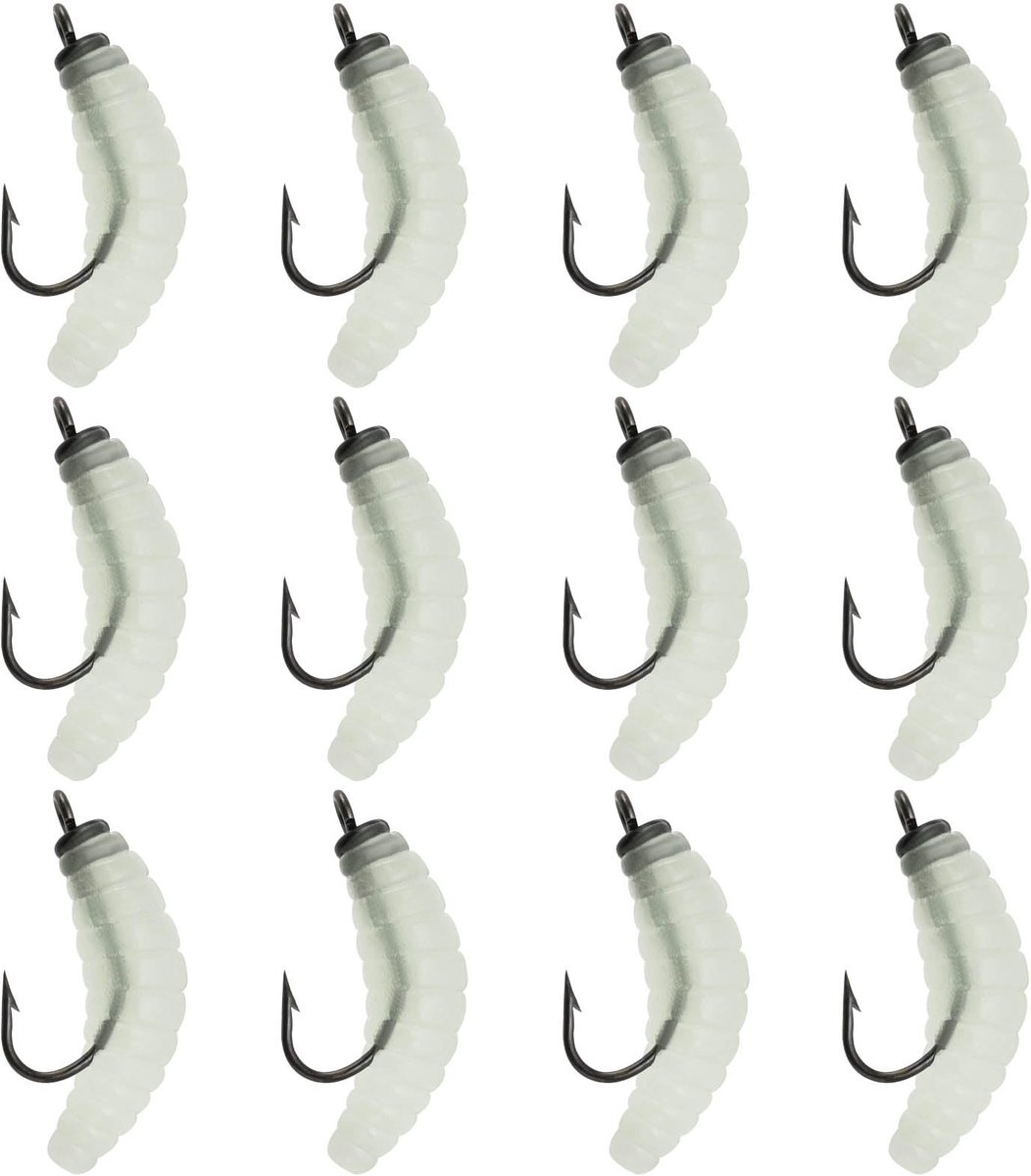 Dailygoods- Rubber Aas 12 Stuks - Rubber Maden - Vis Aas - Zoetwater/Zoutwater - Flexibel - Lichtgevend Effect - Visaas