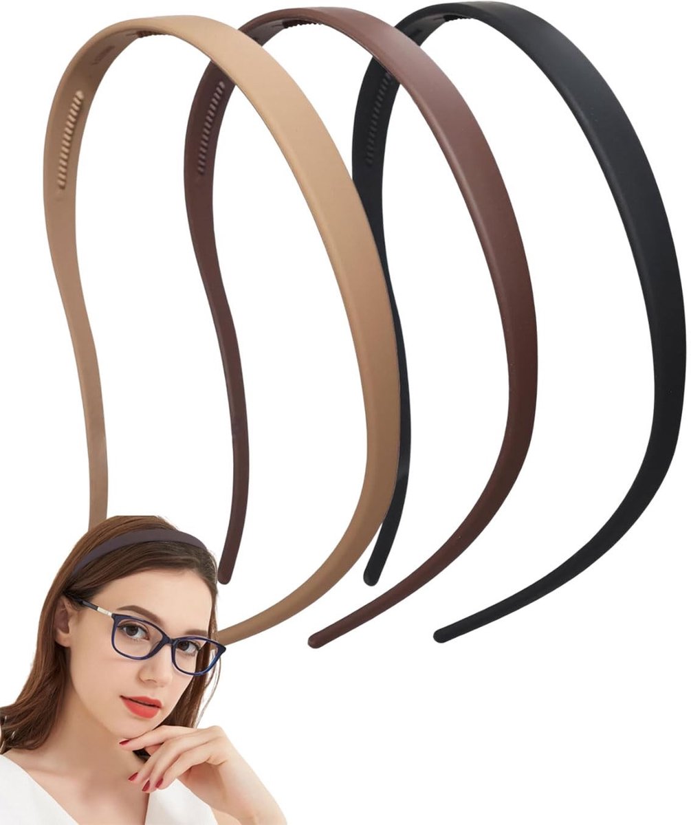 Dailygoods- Hoofdbanden - 3 Stuks - Antislip - Dunne Haarbanden - Matte Afwerking - Geschikt voor Brildragers - Duurzaam en Elegant - Haarband