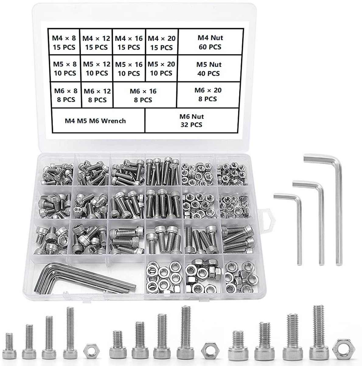 Dailygoods- Schroef Assortiment 267 Stuks - RVS M4/M5/M6 - Moeren - Bouten - Moersleutels - Roestvrij Staal 304 - Bout